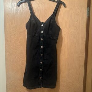 Topshop Black Button-Front Denim Mini Dress
